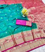 rama zari woven banarasi silk blend traditional saree with blouse piece