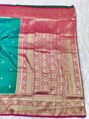 rama zari woven banarasi silk blend traditional saree with blouse piece 2