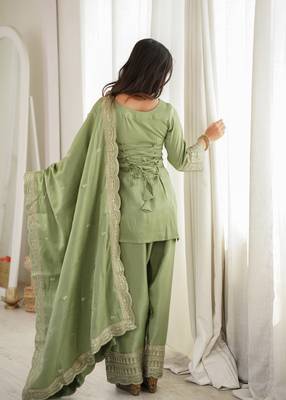 Pista green ready to wear farsi salwar with kameez and dupatta 2