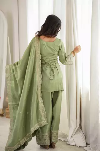 Pista green ready to wear farsi salwar with kameez and dupatta