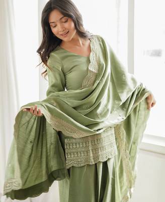 Pista green ready to wear farsi salwar with kameez and dupatta 3