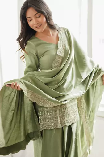 Pista green ready to wear farsi salwar with kameez and dupatta