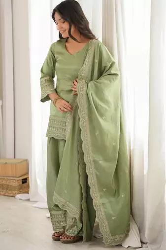 Pista green ready to wear farsi salwar with kameez and dupatta