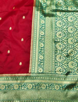 maroon zari woven banarasi silk blend traditional saree with blouse piece 3