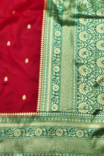 maroon zari woven banarasi silk blend traditional saree with blouse piece