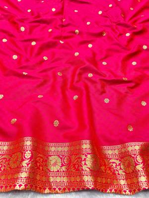 pink zari woven banarasi silk blend traditional saree with blouse piece 4