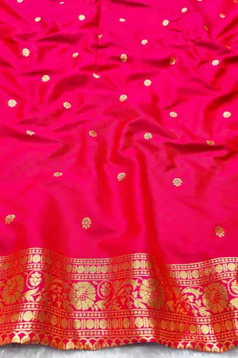 pink zari woven banarasi silk blend traditional saree with blouse piece