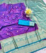 purple zari woven banarasi silk blend traditional saree with blouse piece