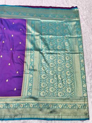 purple zari woven banarasi silk blend traditional saree with blouse piece 2