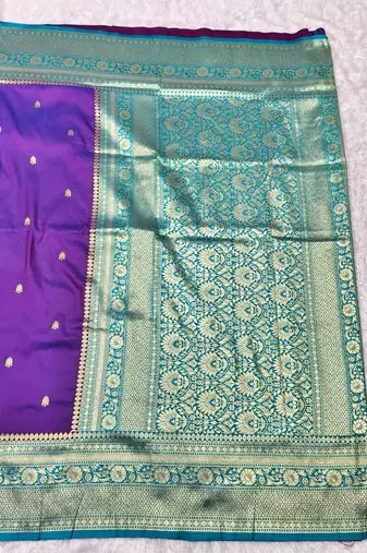 purple zari woven banarasi silk blend traditional saree with blouse piece