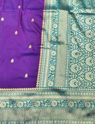 purple zari woven banarasi silk blend traditional saree with blouse piece 3