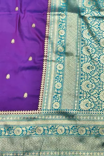 purple zari woven banarasi silk blend traditional saree with blouse piece