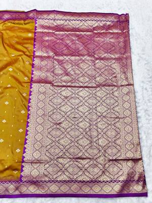mehendi zari woven banarasi silk blend traditional saree with blouse piece 2