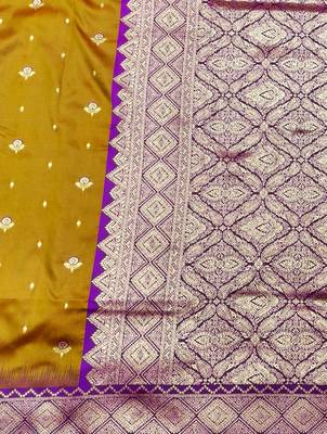 mehendi zari woven banarasi silk blend traditional saree with blouse piece 3