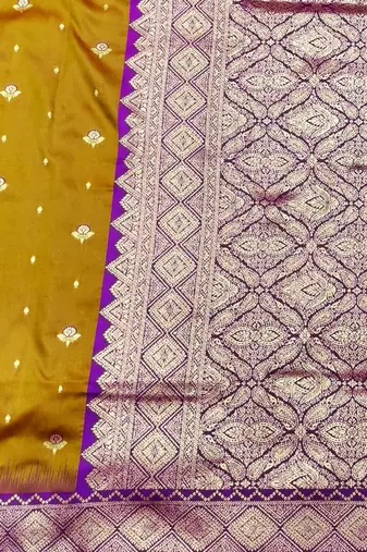 mehendi zari woven banarasi silk blend traditional saree with blouse piece