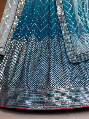 blue sequins chinon lehenga set choli with dupatta 8