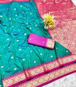rama zari woven banarasi silk blend traditional saree with blouse piece
