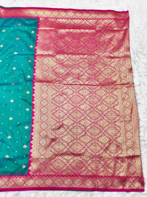 rama zari woven banarasi silk blend traditional saree with blouse piece 2