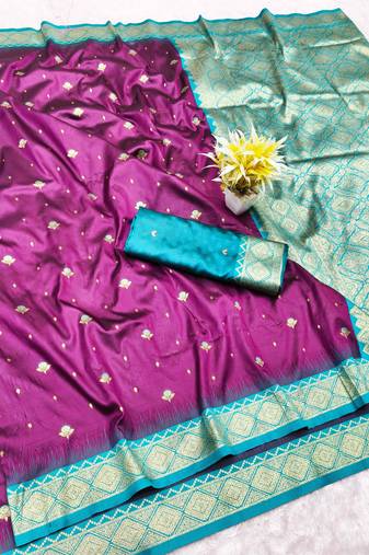 wine zari woven banarasi silk blend traditional saree with blouse piece