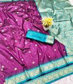wine zari woven banarasi silk blend traditional saree with blouse piece