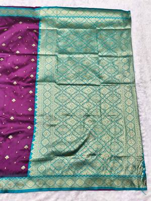 wine zari woven banarasi silk blend traditional saree with blouse piece 2