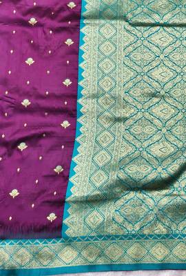 wine zari woven banarasi silk blend traditional saree with blouse piece 3