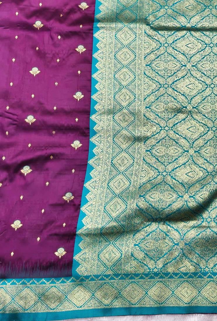 wine zari woven banarasi silk blend traditional saree with blouse piece