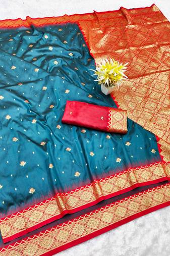 firozi zari woven banarasi silk blend traditional saree with blouse piece