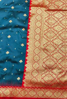 firozi zari woven banarasi silk blend traditional saree with blouse piece 3