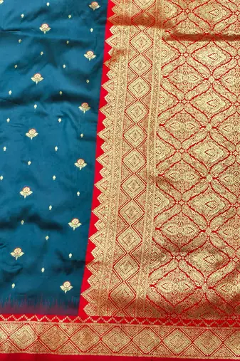 firozi zari woven banarasi silk blend traditional saree with blouse piece