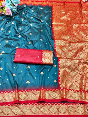 firozi zari woven banarasi silk blend traditional saree with blouse piece 5