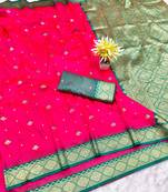 pink zari woven banarasi silk blend traditional saree with blouse piece