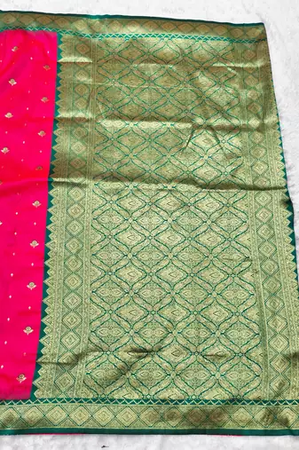 pink zari woven banarasi silk blend traditional saree with blouse piece