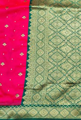 pink zari woven banarasi silk blend traditional saree with blouse piece 3
