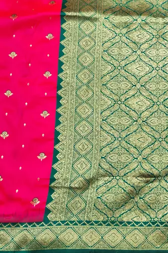 pink zari woven banarasi silk blend traditional saree with blouse piece