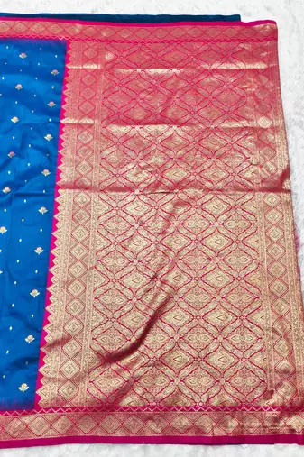 navy blue zari woven banarasi silk blend traditional saree with blouse piece