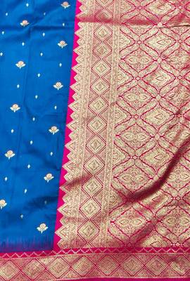 navy blue zari woven banarasi silk blend traditional saree with blouse piece 3
