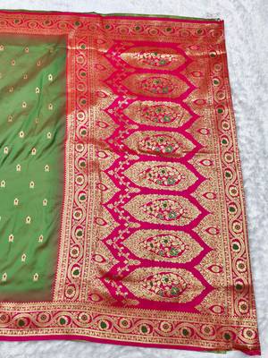 mehendi zari woven banarasi silk blend traditional saree with blouse piece 2