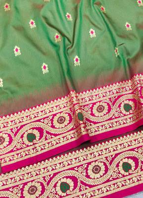 mehendi zari woven banarasi silk blend traditional saree with blouse piece 3