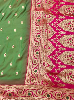 mehendi zari woven banarasi silk blend traditional saree with blouse piece 5