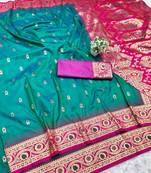 rama zari woven banarasi silk blend traditional saree with blouse piece