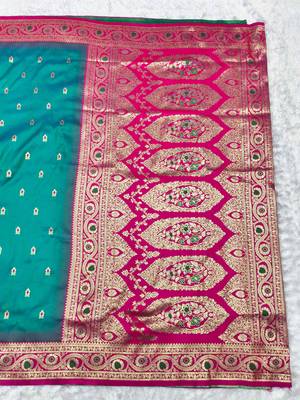 rama zari woven banarasi silk blend traditional saree with blouse piece 2