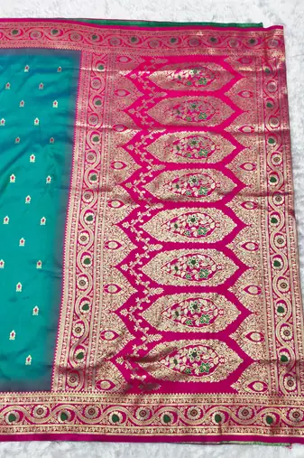 rama zari woven banarasi silk blend traditional saree with blouse piece