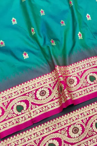 rama zari woven banarasi silk blend traditional saree with blouse piece