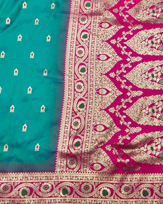 rama zari woven banarasi silk blend traditional saree with blouse piece 5