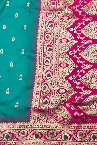 rama zari woven banarasi silk blend traditional saree with blouse piece