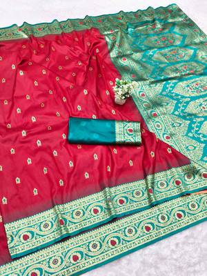 maroon zari woven banarasi silk blend traditional saree with blouse piece 1