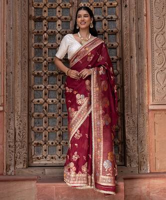 Maroon embroidered pure chiffon saree 1