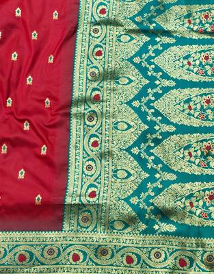 maroon zari woven banarasi silk blend traditional saree with blouse piece 5