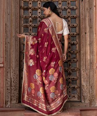 Maroon embroidered pure chiffon saree 2